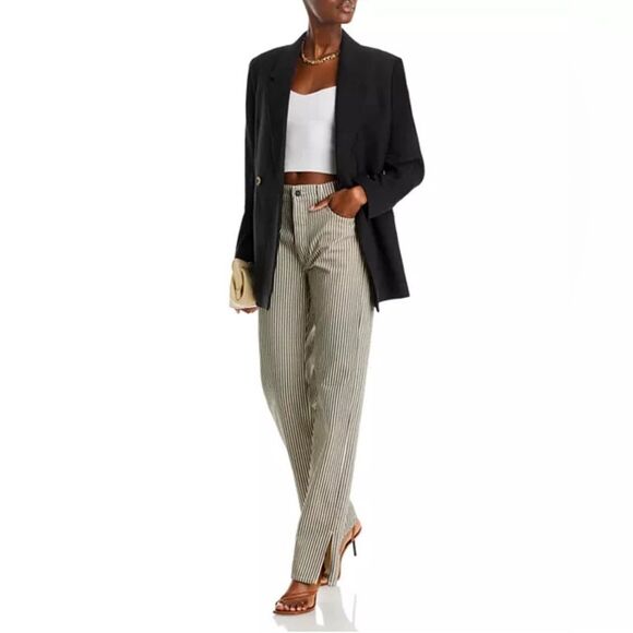 Anine Bing Roy Cotton High Rise Wide Leg Jeans in Stripe 27 - Picture 1 of 10